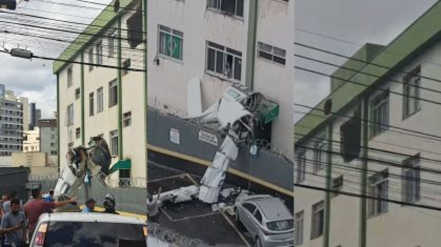 Avião de pequeno porte cai e atinge prédio em Belo Horizonte
