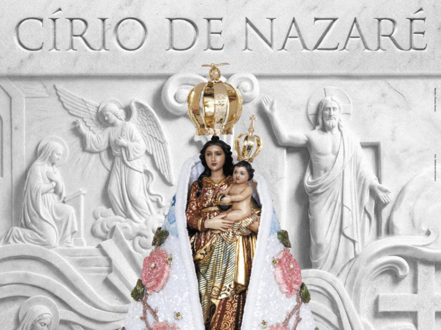Cartaz do Círio 2026 destaca Maria como missionária em composição inspirada em mármore Carrara