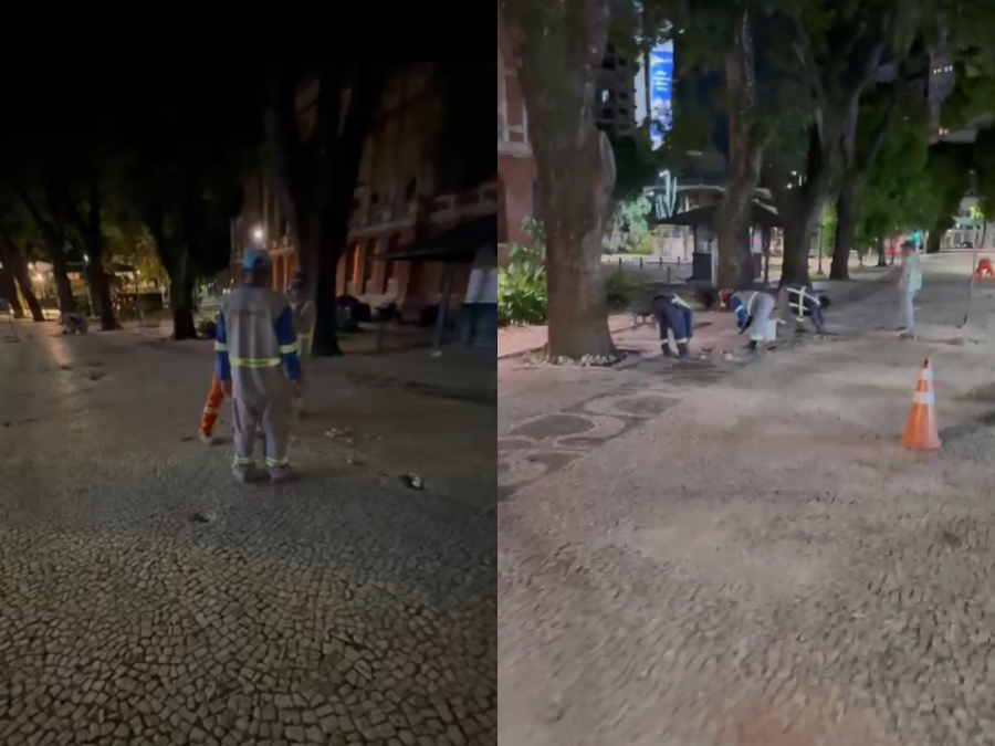 Prefeitura realiza obras na Praça da República durante a madrugada em Belém