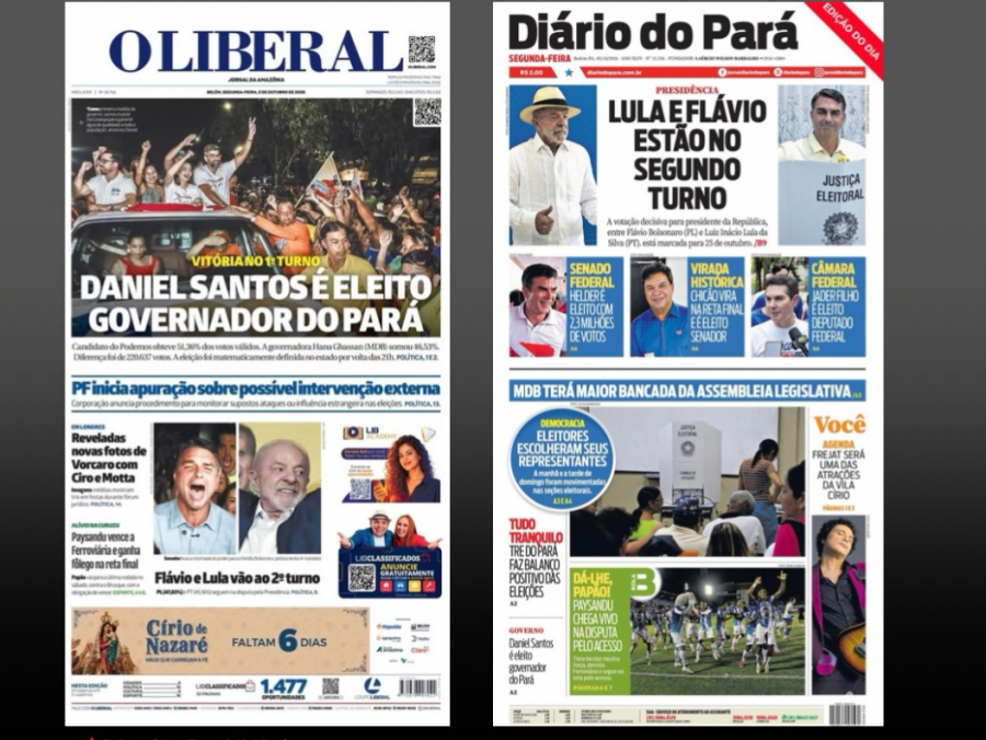 Capas dos principais jornais do Pará adotam diferentes focos após resultado das eleições