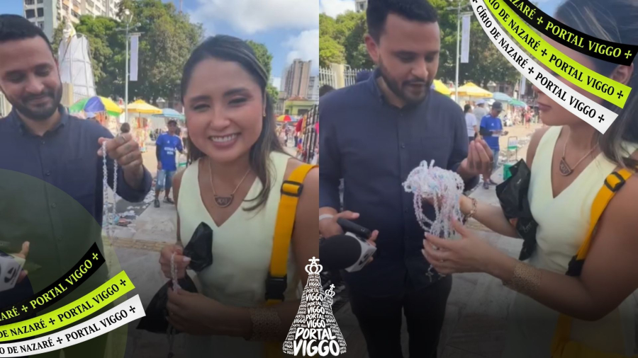Romeiro surpreende equipe da TV Liberal com terços personalizados com nomes de apresentadores e repórteres
