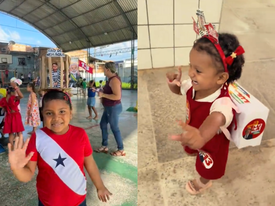 Crianças entram na brincadeira do cabelo e mochila maluca com referências a Lula e Bolsonaro