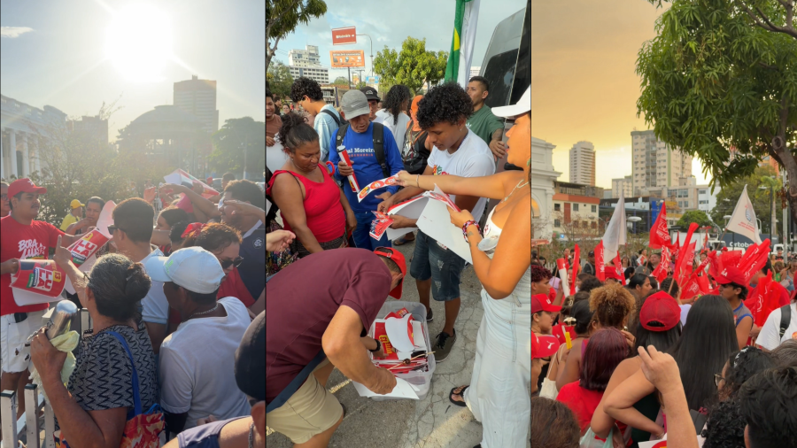 População de Belém se reúne em São Brás para pegar adesivos e bandeiras de Lula