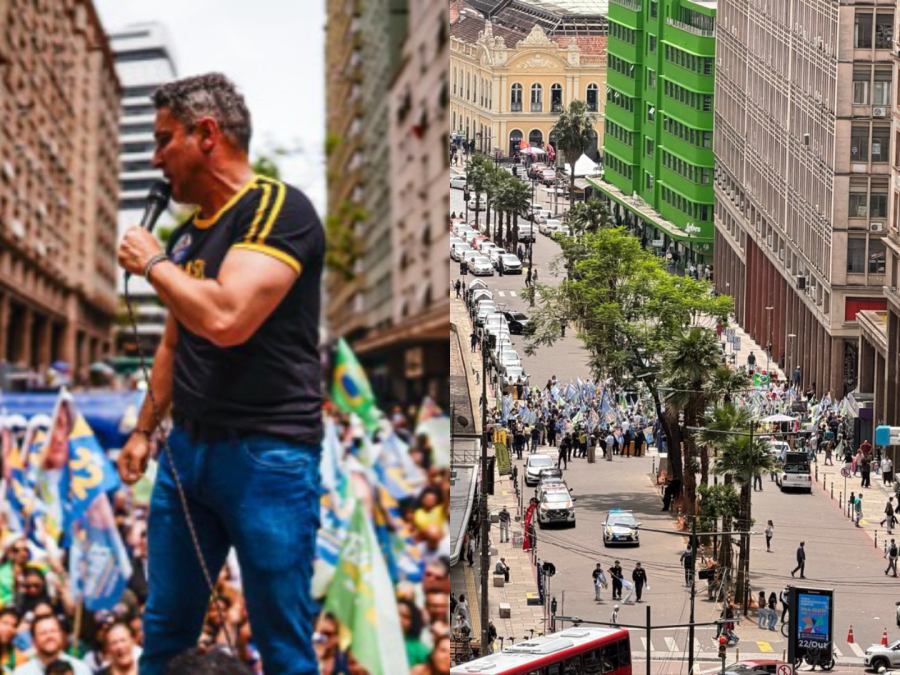 Foto aérea mostra público reduzido em discurso de Zucco com apoiadores de Flávio Bolsonaro em Porto Alegre