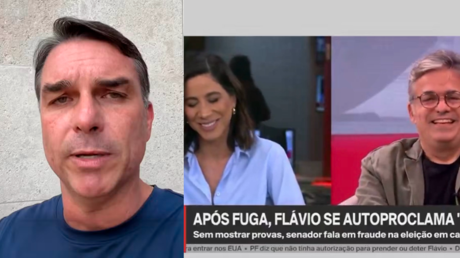Jornalistas da GloboNews riem de Flávio Bolsonaro após senador se declarar presidente eleito e escrever “Brazil” com Z